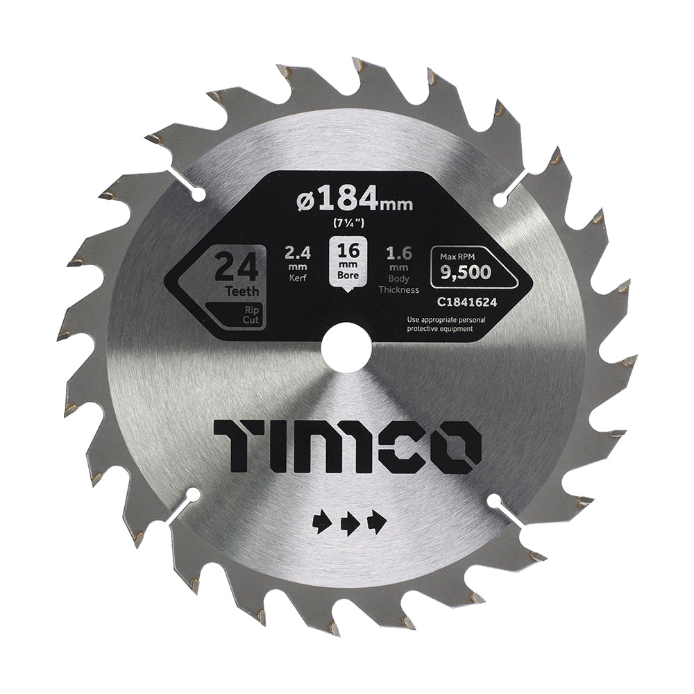 This is an image of Timco - Circular Saw Blade - General Purpose - Coarse/Medium 184 x 16 x 24T (1 Each Clamshell) C1841624
