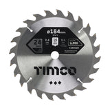 This is an image of Timco - Circular Saw Blade - General Purpose - Coarse/Medium 184 x 16 x 24T (1 Each Clamshell) C1841624