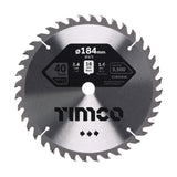 This is an image of Timco - Circular Saw Blade - Trimming/Crosscut - Medium/Fine 184 x 16 x 40T (1 Each Clamshell) C1841640