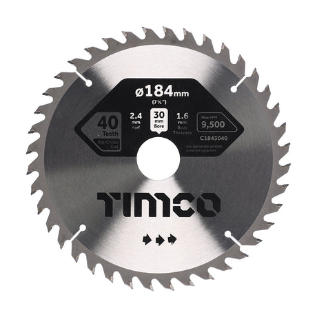 This is an image of Timco - Circular Saw Blade - Trimming/Crosscut - Medium/Fine 184 x 30 x 40T (1 Each Clamshell) C1843040