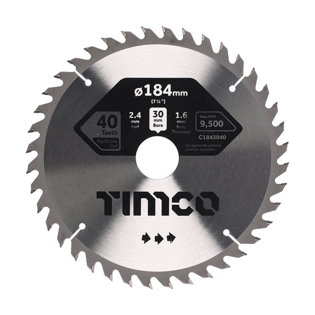 This is an image of Timco - Circular Saw Blade - Trimming/Crosscut - Medium/Fine 184 x 30 x 40T (1 Each Clamshell) C1843040