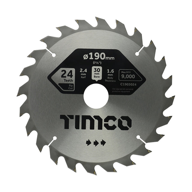 This is an image of Timco - Circular Saw Blade - General Purpose - Coarse/Medium 190 x 30 x 24T (1 Each Clamshell) C1903024