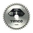 This is an image of Timco - Circular Saw Blade - General Purpose - Coarse/Medium 190 x 30 x 40T (1 Each Clamshell) C1903040