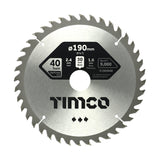 This is an image of Timco - Circular Saw Blade - General Purpose - Coarse/Medium 190 x 30 x 40T (1 Each Clamshell) C1903040