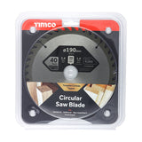 This is an image of Timco - Circular Saw Blade - General Purpose - Coarse/Medium 190 x 30 x 40T (1 Each Clamshell) C1903040