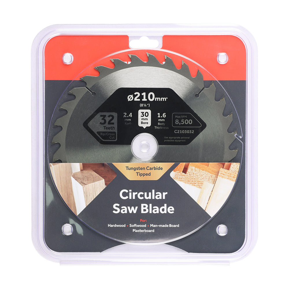 This is an image of Timco - Circular Saw Blade - General Purpose - Coarse/Medium 210 x 30 x 32T (1 Each Clamshell) C2103032