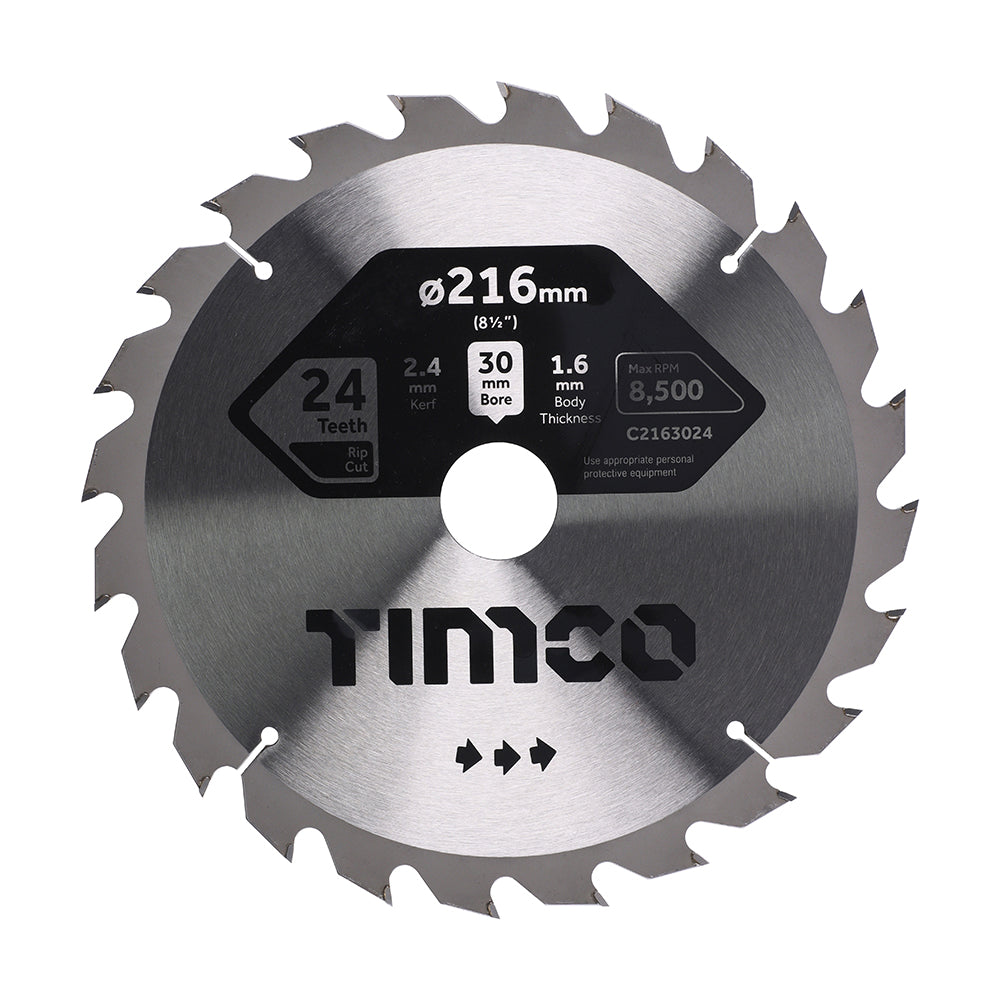 This is an image of Timco - Circular Saw Blade - General Purpose - Coarse/Medium 216 x 30 x 24T (1 Each Clamshell) C2163024