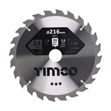 This is an image of Timco - Circular Saw Blade - General Purpose - Coarse/Medium 216 x 30 x 24T (1 Each Clamshell) C2163024