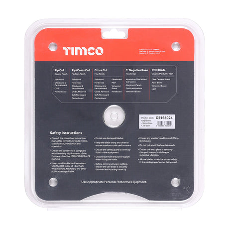 This is an image of Timco - Circular Saw Blade - General Purpose - Coarse/Medium 216 x 30 x 24T (1 Each Clamshell) C2163024