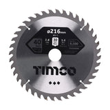 This is an image of Timco - Circular Saw Blade - Trimming/Crosscut - Medium/Fine 216 x 30 x 40T (1 Each Clamshell) C2163040