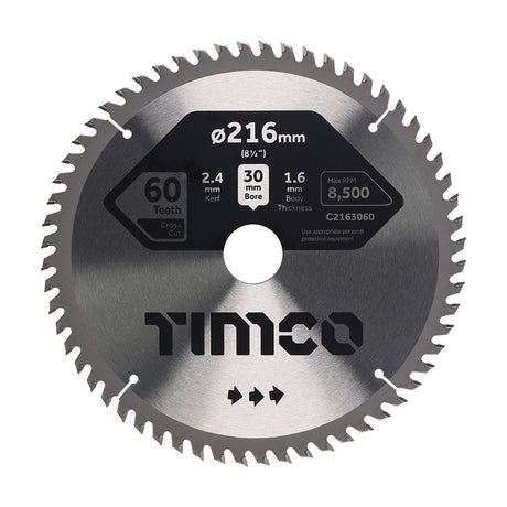 This is an image of Timco - Circular Saw Blade - Fine Trim/Finishing - Extra Fine 216 x 30 x 60T (1 Each Clamshell) C2163060
