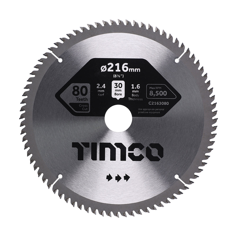 This is an image of Timco - Circular Saw Blade - Fine Trim/Finishing - Extra Fine 216 x 30 x 80T (1 Each Clamshell) C2163080