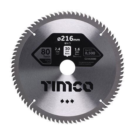 This is an image of Timco - Circular Saw Blade - Fine Trim/Finishing - Extra Fine 216 x 30 x 80T (1 Each Clamshell) C2163080