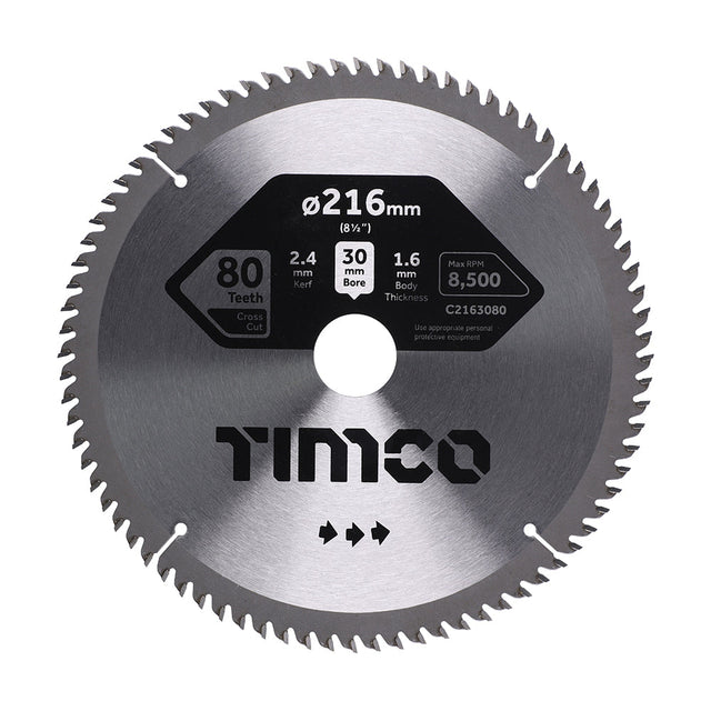 This is an image of Timco - Circular Saw Blade - Fine Trim/Finishing - Extra Fine 216 x 30 x 80T (1 Each Clamshell) C2163080