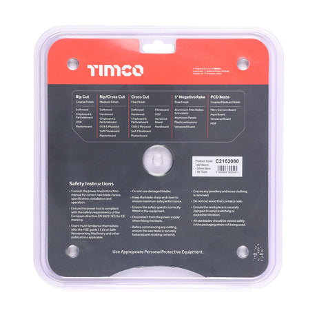 This is an image of Timco - Circular Saw Blade - Fine Trim/Finishing - Extra Fine 216 x 30 x 80T (1 Each Clamshell) C2163080