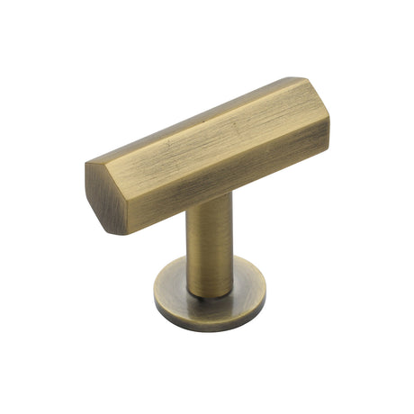 High quality image of Heritage Brass - Cabinet Knob Hexagon T-Bar Design with Rose 41mm Antique Brass Fin | Sku. c2239-at | Trade Door Handles, Kendal.