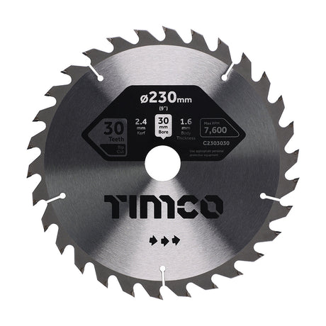 This is an image of Timco - Circular Saw Blade - General Purpose - Coarse/Medium 230 x 30 x 30T (1 Each Clamshell) C2303030