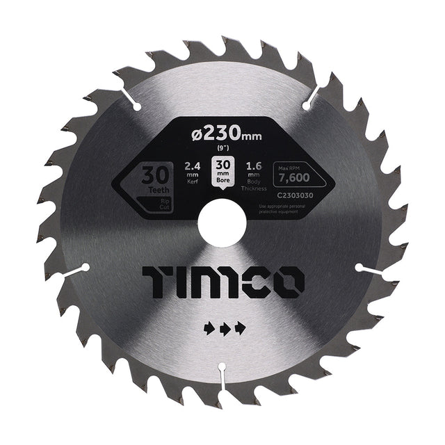 This is an image of Timco - Circular Saw Blade - General Purpose - Coarse/Medium 230 x 30 x 30T (1 Each Clamshell) C2303030