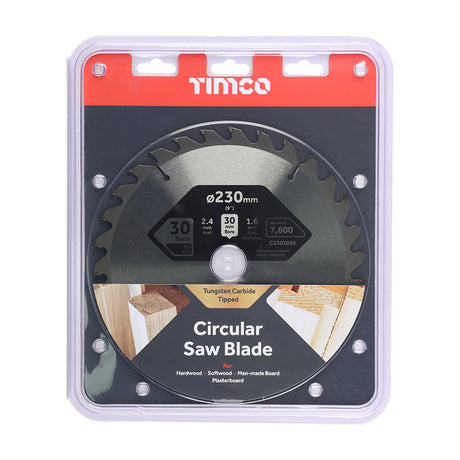This is an image of Timco - Circular Saw Blade - General Purpose - Coarse/Medium 230 x 30 x 30T (1 Each Clamshell) C2303030
