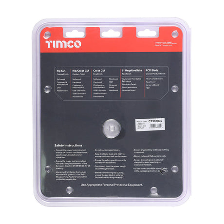 This is an image of Timco - Circular Saw Blade - General Purpose - Coarse/Medium 230 x 30 x 30T (1 Each Clamshell) C2303030