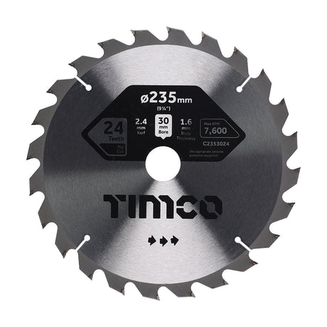 This is an image of Timco - Circular Saw Blade - General Purpose - Coarse/Medium 235 x 30 x 24T (1 Each Clamshell) C2353024