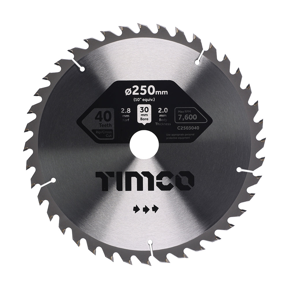 This is an image of Timco - Circular Saw Blade - Combination - Medium 250 x 30 x 40T (1 Each Clamshell) C2503040