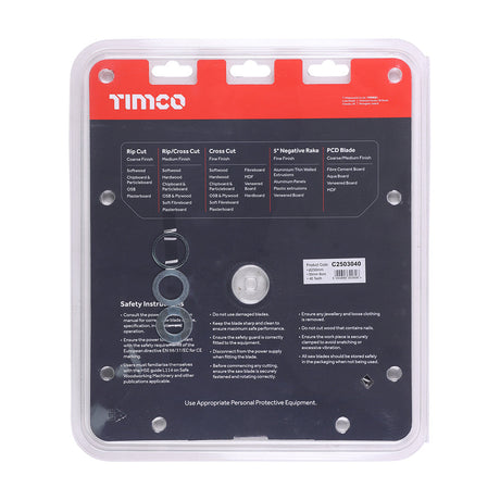This is an image of Timco - Circular Saw Blade - Combination - Medium 250 x 30 x 40T (1 Each Clamshell) C2503040