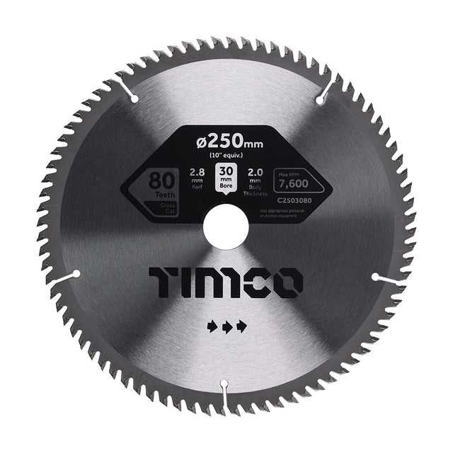 This is an image of Timco - Circular Saw Blade - Fine Trim/Finishing - Extra Fine 250 x 30 x 80T (1 Each Clamshell) C2503080