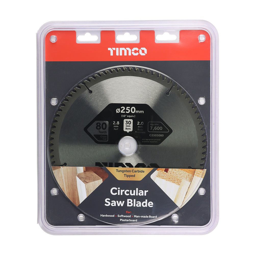 This is an image of Timco - Circular Saw Blade - Fine Trim/Finishing - Extra Fine 250 x 30 x 80T (1 Each Clamshell) C2503080