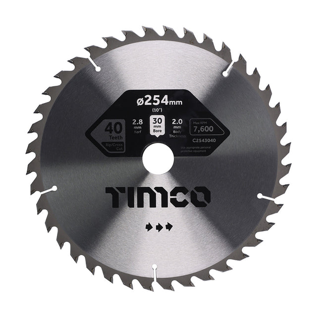 This is an image of Timco - Circular Saw Blade - Combination - Medium 254 x 30 x 40T (1 Each Clamshell) C2543040
