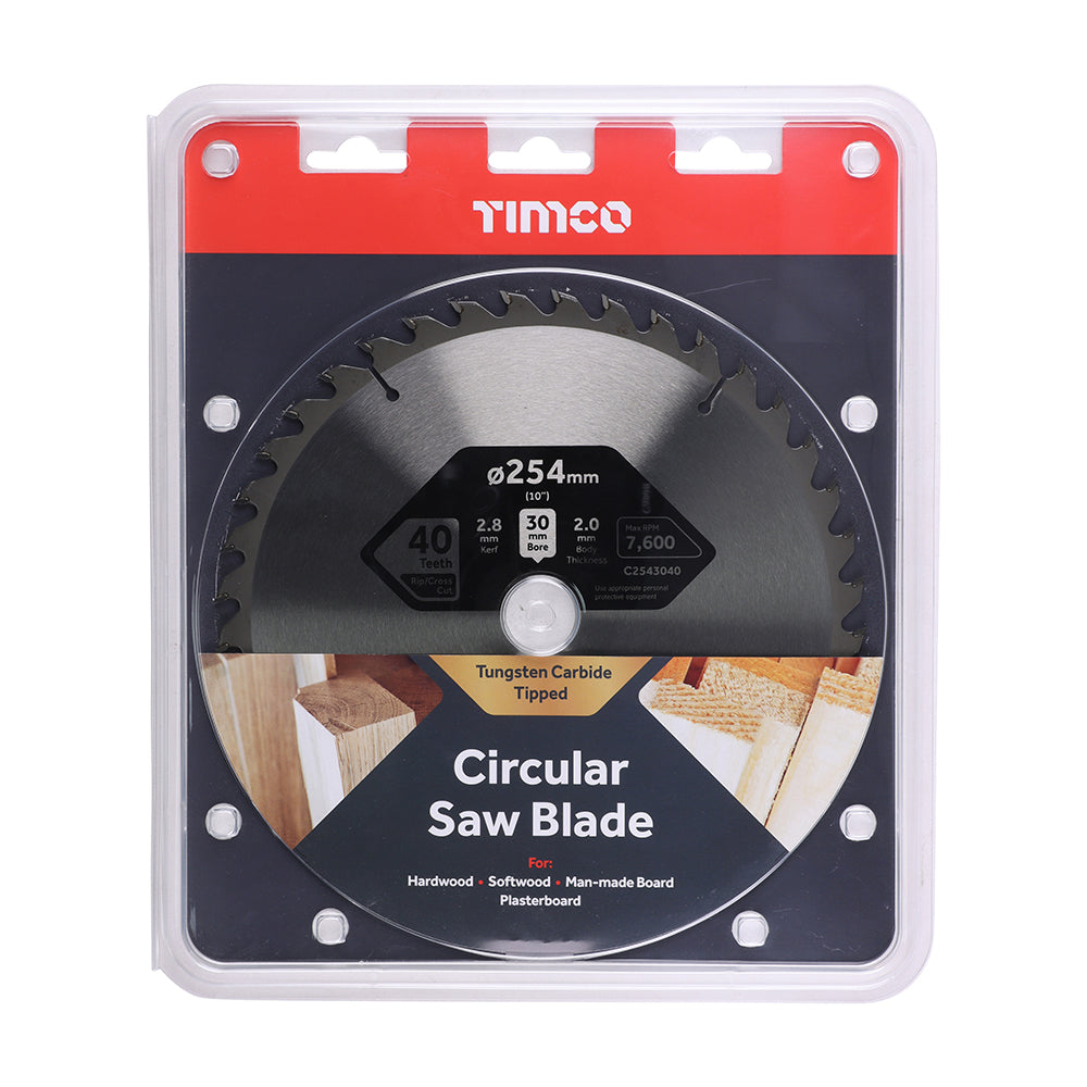 This is an image of Timco - Circular Saw Blade - Combination - Medium 254 x 30 x 40T (1 Each Clamshell) C2543040