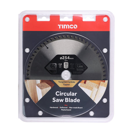 This is an image of Timco - Circular Saw Blade - Trimming/Crosscut - Medium/Fine 254 x 30 x 60T (1 Each Clamshell) C2543060