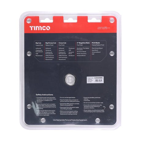 This is an image of Timco - Circular Saw Blade - Trimming/Crosscut - Medium/Fine 254 x 30 x 60T (1 Each Clamshell) C2543060