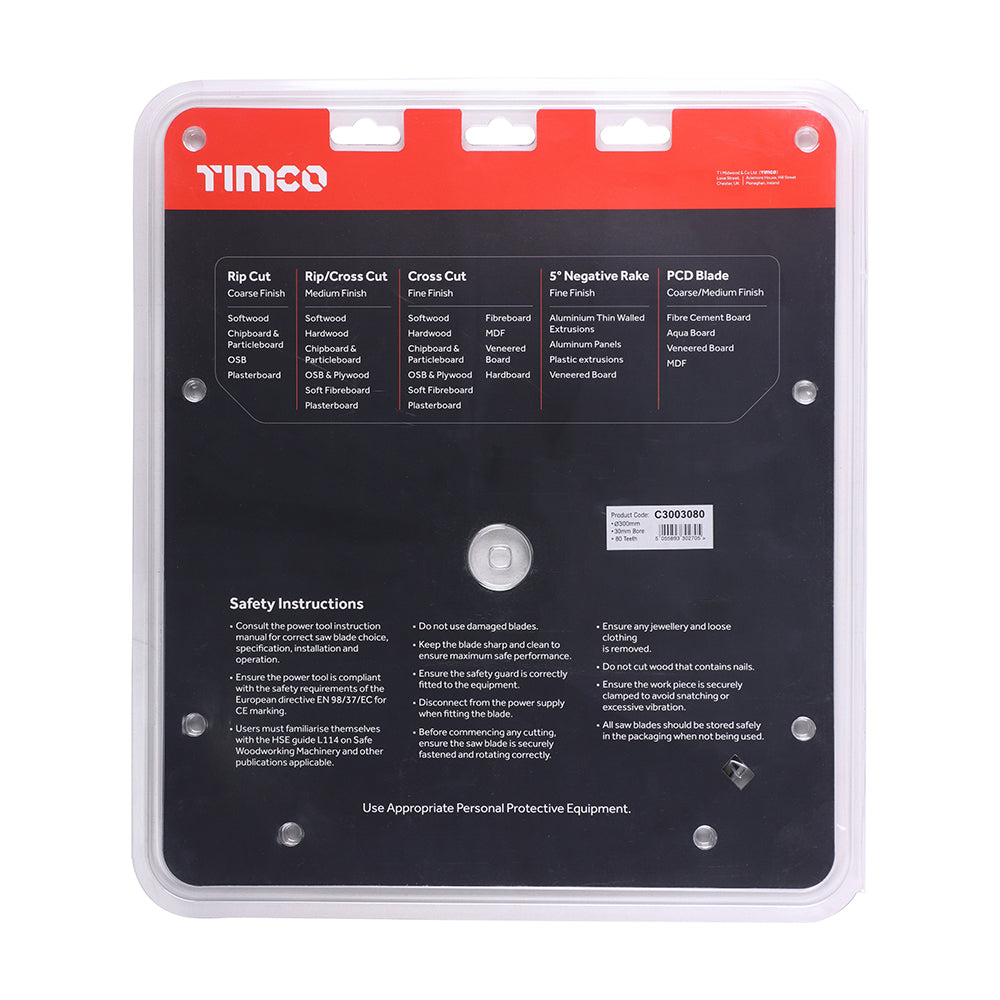 This is an image of Timco - Circular Saw Blade - Trimming/Crosscut - Medium/Fine 300 x 30 x 80T (1 Each Clamshell) C3003080