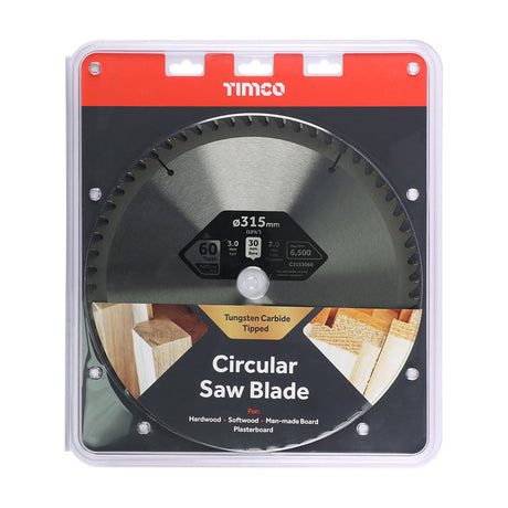 This is an image of Timco - Circular Saw Blade - Trimming/Crosscut - Medium/Fine 315 x 30 x 60T (1 Each Clamshell) C3153060