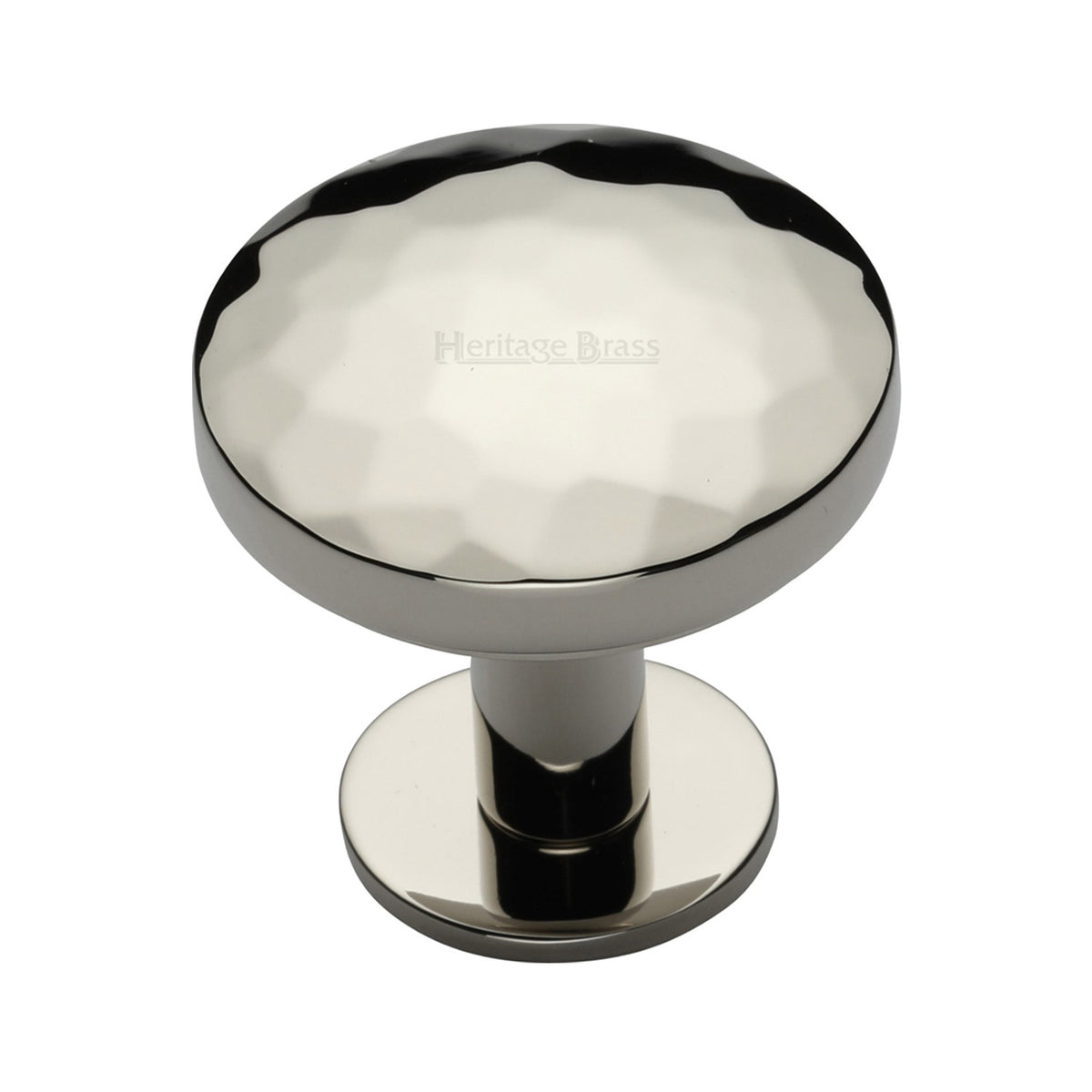 High quality image of the Heritage Brass Cabinet Knob Round Hammered Design with Rose 38mm Polished Nickel Finish | Sku. c3876-38-pnf | Discounted prices available from Trade Door Handles