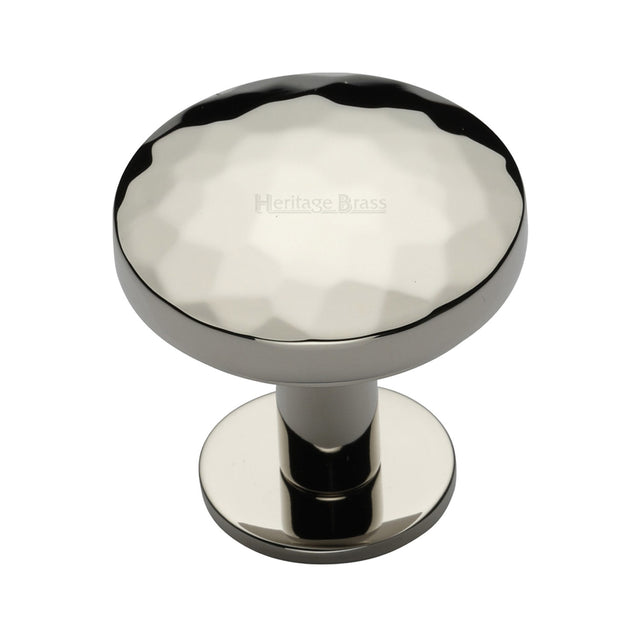 High quality image of the Heritage Brass Cabinet Knob Round Hammered Design with Rose 38mm Polished Nickel Finish | Sku. c3876-38-pnf | Discounted prices available from Trade Door Handles