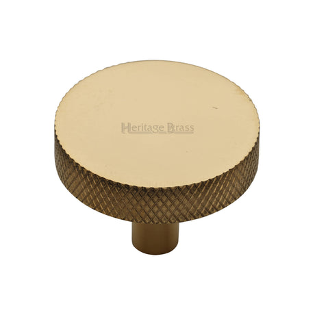 High quality image of Heritage Brass Cabinet Knob Knurled Disc Design 38mm Unlacquered Brass finish | Sku. C3950 32-ULB | available from Trade Door Handles.