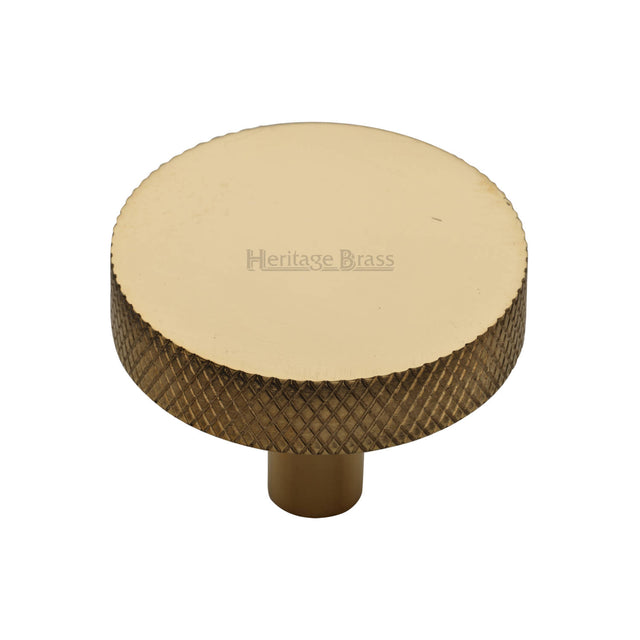High quality image of Heritage Brass Cabinet Knob Knurled Disc Design 38mm Unlacquered Brass finish | Sku. C3950 32-ULB | available from Trade Door Handles.