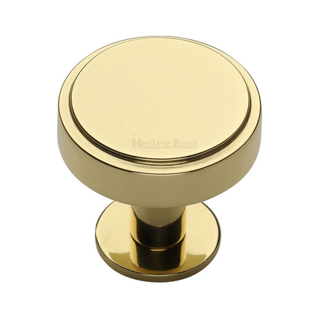 High quality image of the Heritage Brass Cabinet Knob Stepped Disc Design with Rose 38mm Polished Brass Finish | Sku. c3954-38-pb | Discounted prices available from Trade Door Handles
