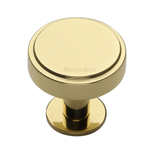 High quality image of the Heritage Brass Cabinet Knob Stepped Disc Design with Rose 38mm Polished Brass Finish | Sku. c3954-38-pb | Discounted prices available from Trade Door Handles
