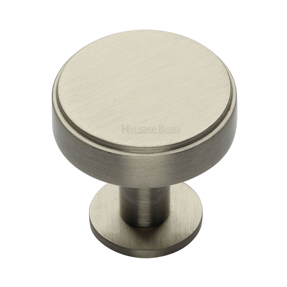High quality image of the Heritage Brass Cabinet Knob Stepped Disc Design with Rose 38mm Satin Nickel Finish | Sku. c3954-38-sn | Discounted prices available from Trade Door Handles