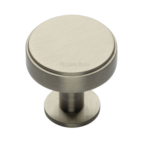 High quality image of the Heritage Brass Cabinet Knob Stepped Disc Design with Rose 38mm Satin Nickel Finish | Sku. c3954-38-sn | Discounted prices available from Trade Door Handles