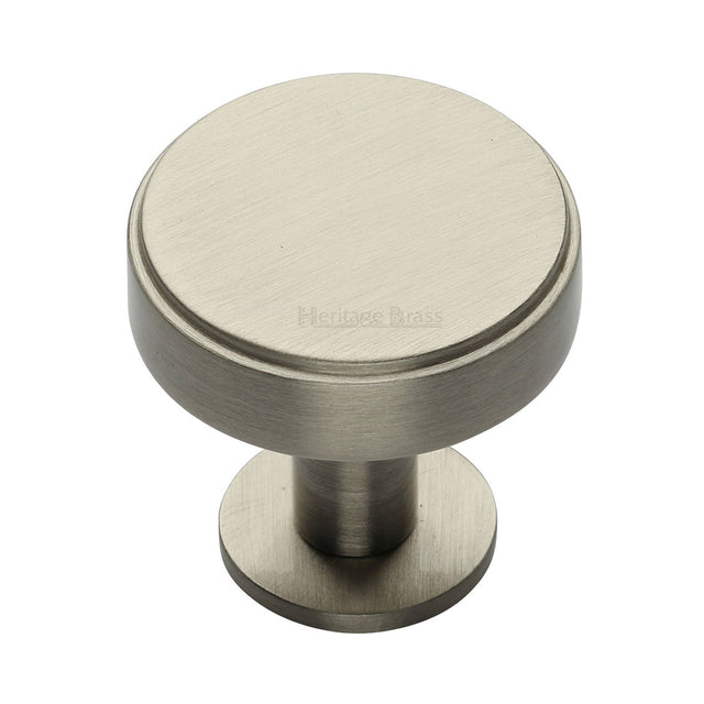 High quality image of the Heritage Brass Cabinet Knob Stepped Disc Design with Rose 38mm Satin Nickel Finish | Sku. c3954-38-sn | Discounted prices available from Trade Door Handles