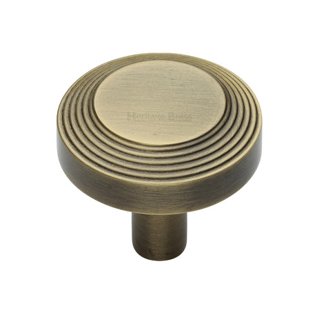 High quality image of the Heritage Brass Cabinet Knob Ridge Design 38mm Antique Brass FinishUK Registered Design Number 6194410 | Sku. c3956-38-at | Discounted prices available from Trade Door Handles