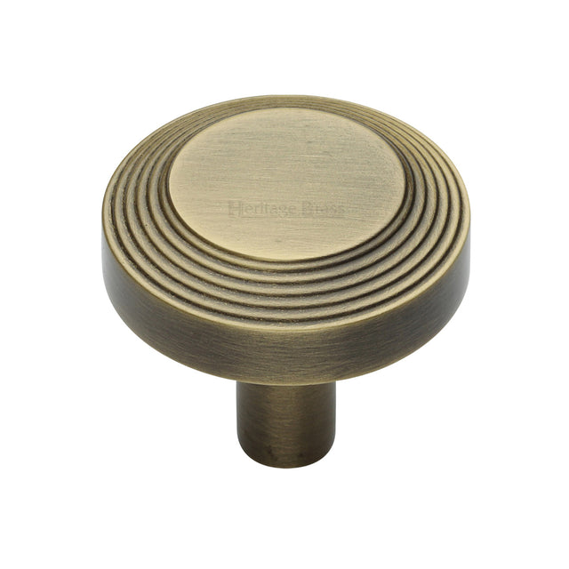 High quality image of the Heritage Brass Cabinet Knob Ridge Design 38mm Antique Brass FinishUK Registered Design Number 6194410 | Sku. c3956-38-at | Discounted prices available from Trade Door Handles