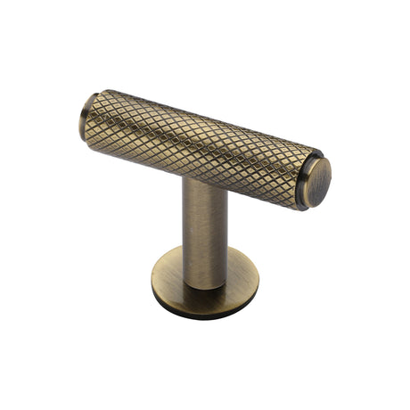 High quality image of Heritage Brass - Cabinet Knob Knurled T-Bar Design with Rose 45mm Antique Brass Fin | Sku. c4416-at | Trade Door Handles, Kendal.