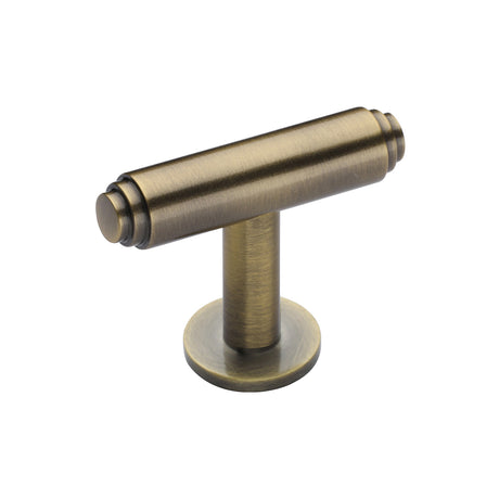 High quality image of Heritage Brass - Cabinet Knob Stepped T-Bar Design with Rose 45mm Antique Brass Fin | Sku. c4447-at | Trade Door Handles, Kendal.