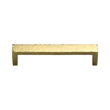 High quality image of the Heritage Brass Cabinet Pull Hammered Wide Metro Design 101mm CTC Polished Brass Finish
 | Sku. c4525-101-pb | Discounted prices available from Trade Door Handles