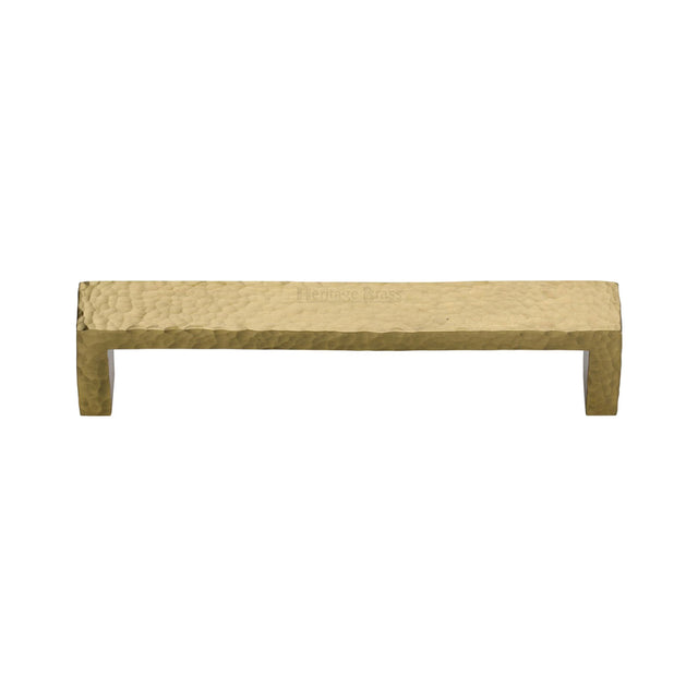 High quality image of the Heritage Brass Cabinet Pull Hammered Wide Metro Design 101mm CTC Satin Brass Finish
 | Sku. c4525-101-sb | Discounted prices available from Trade Door Handles